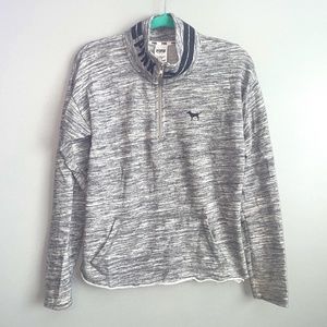 EUC Victoria's Secret PINK Marled Grey 1/4 Zip Pullover Sweatshirt Size Small